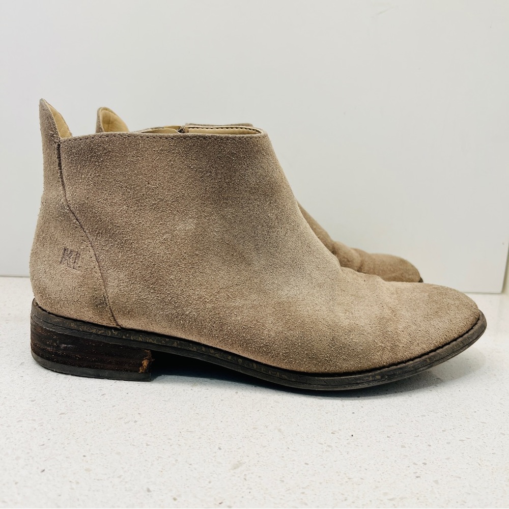 Karl Lagerfeld Ankle Boot Tan Gray Suede Genuine Leather Classic Side Zip Sz 5.5